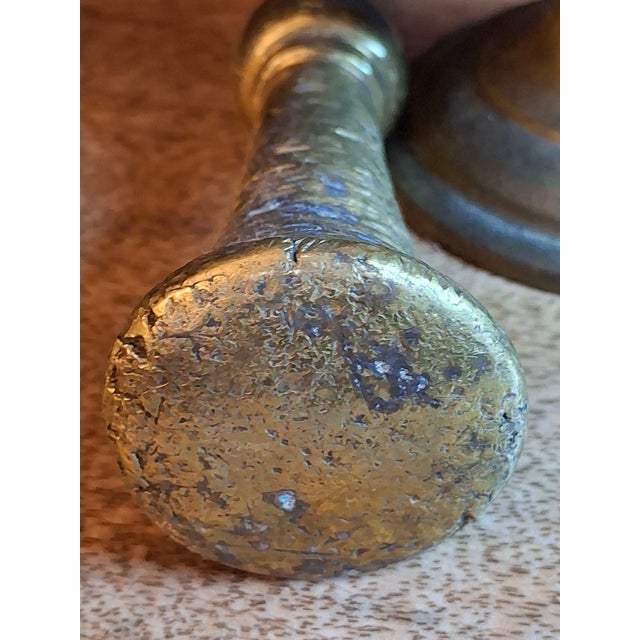 18th Century Heavy Cast Brass Lathe-Turned Mortar and Pestle For Sale - Image 10 of 15