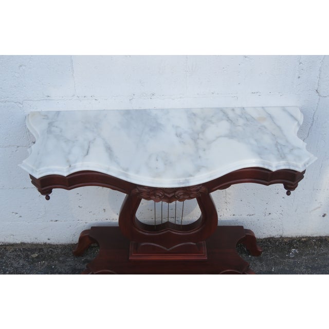 Mid 20th Century Victorian Style Marble Top Harp Design Console Entry Table For Sale - Image 17 of 17