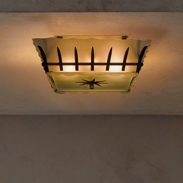 A French flush mount from the 1950s, designed by Sabino for Maison Dominique. Originally created for the SS France ocean...