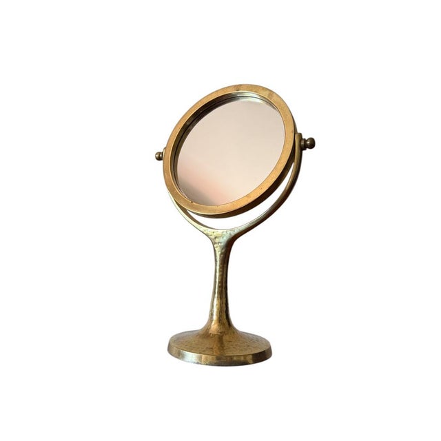 Mid-Century Modern Organic Modern Hammered Brass Table Mirror, France, 1960s For Sale - Image 3 of 11