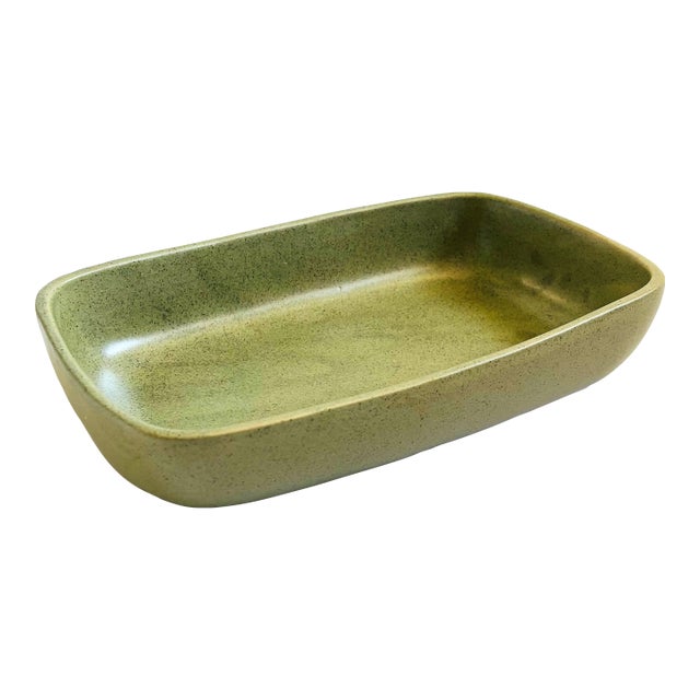 Haeger Speckled Green Rectangular Pottery Serving Tray For Sale