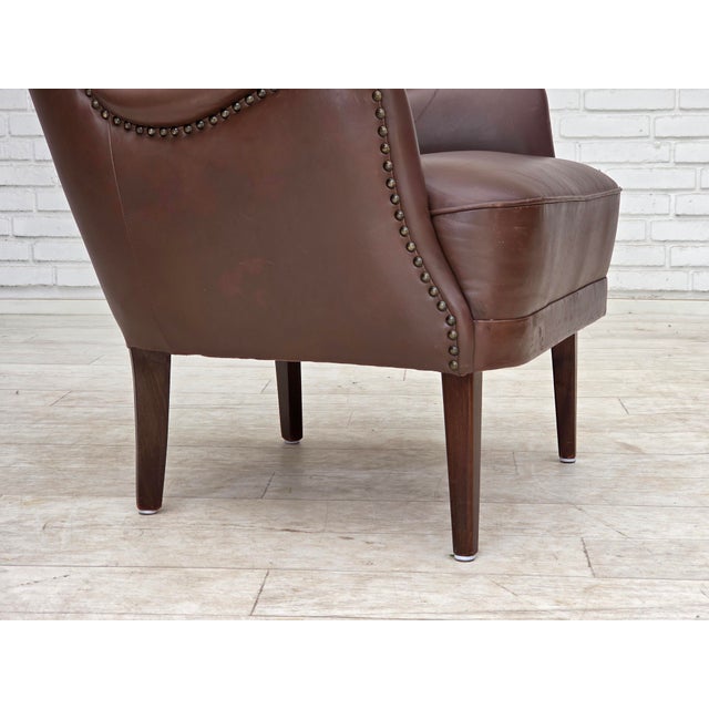 1970s Danish Armchair in Brown Furniture Leather, 1970s For Sale - Image 5 of 18
