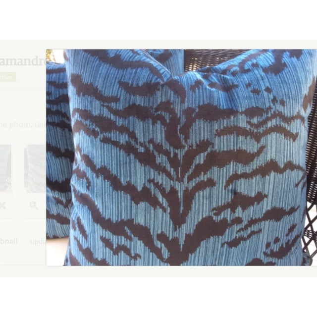 Italian Scalamandre "Le Tigre" Ocean Blue Pillows - a Pair For Sale - Image 3 of 4