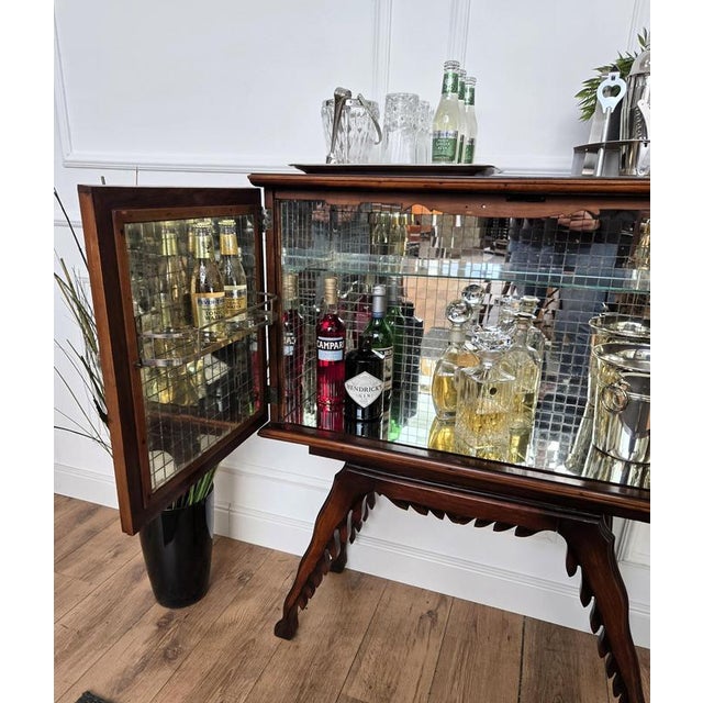 Mid-Century Art Deco Italian Walnut Mosaic Bar Cabinet with Mirror, 1950s For Sale - Image 6 of 12