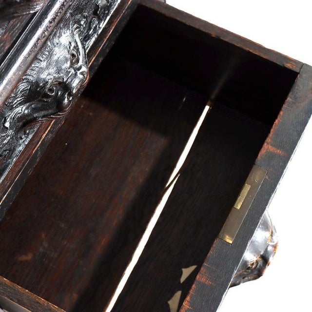 Antique Rj Horner Carved Oak Kneehole Desk With Figural Carved Pulls C1910 For Sale - Image 4 of 16