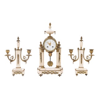 Louis XVI Style Marble and Bronze Clock and Candelabra Set, Late 19th Century For Sale