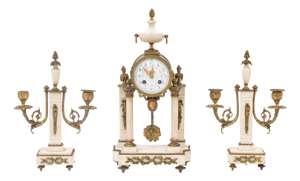 Louis XVI Style Marble and Bronze Clock and Candelabra Set, Late 19th Century