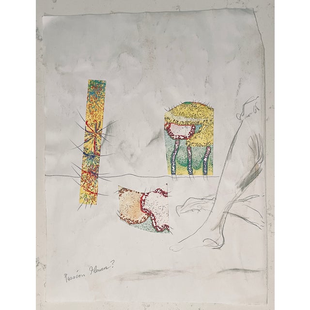 1985 James Bone Name Nude Watercolor With Collage For Sale - Image 6 of 6