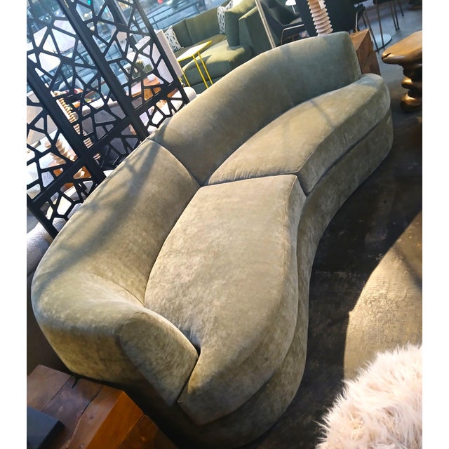 Scarlet Crushed Velvet Curved Sofa For Sale - Image 4 of 7