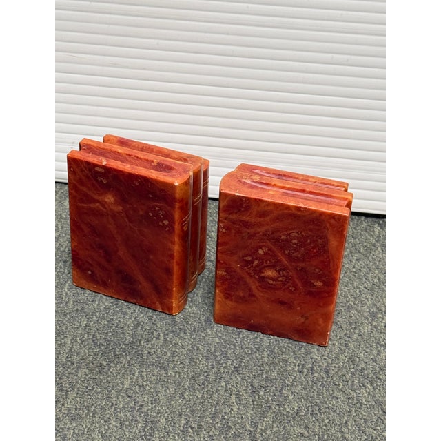 Burgundy Gump’s San Francisco Marble Bookends, Pair For Sale - Image 8 of 12