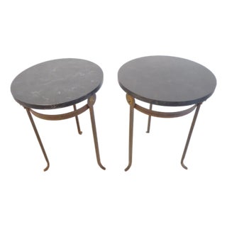 Vintage Bronze Tone & Marbleized Side Tables - A Pair For Sale