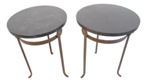 Vintage Bronze Tone & Marbleized Side Tables - A Pair