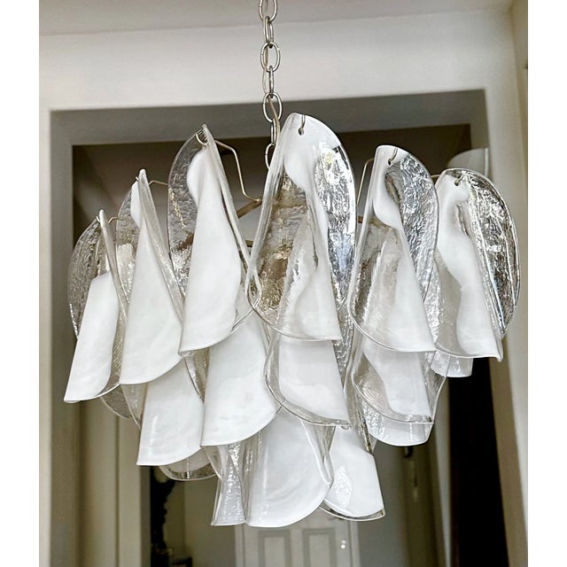 Mazzega Murano Clear White Petal Chandelier For Sale - Image 18 of 18
