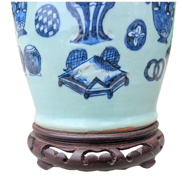 Celadon Early 20th Century Asian Antique Celadon Vase Table Lamp For Sale - Image 8 of 18