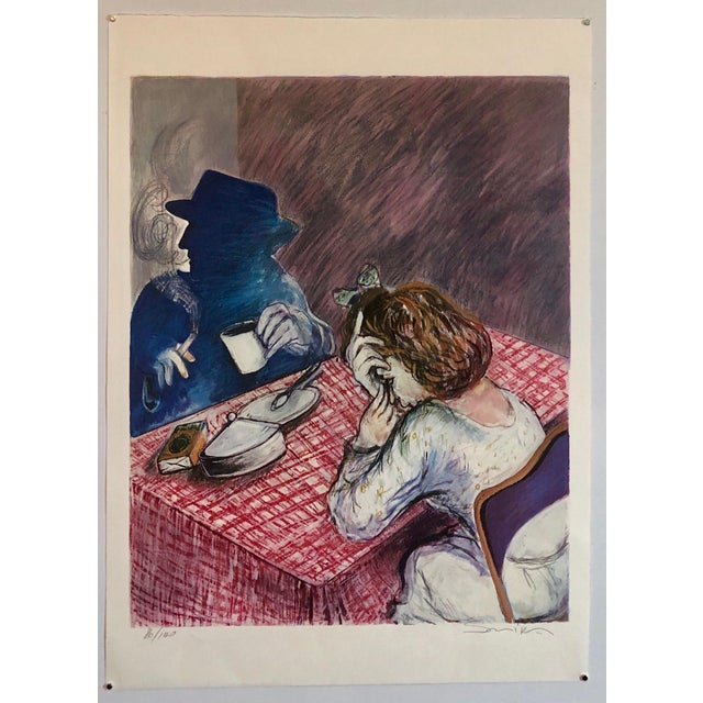 Red Shaoul Smira, 1980's Large Modernist Israeli Film Noir Figures Lithograph Neo-Expressionism, 1985 For Sale - Image 8 of 8