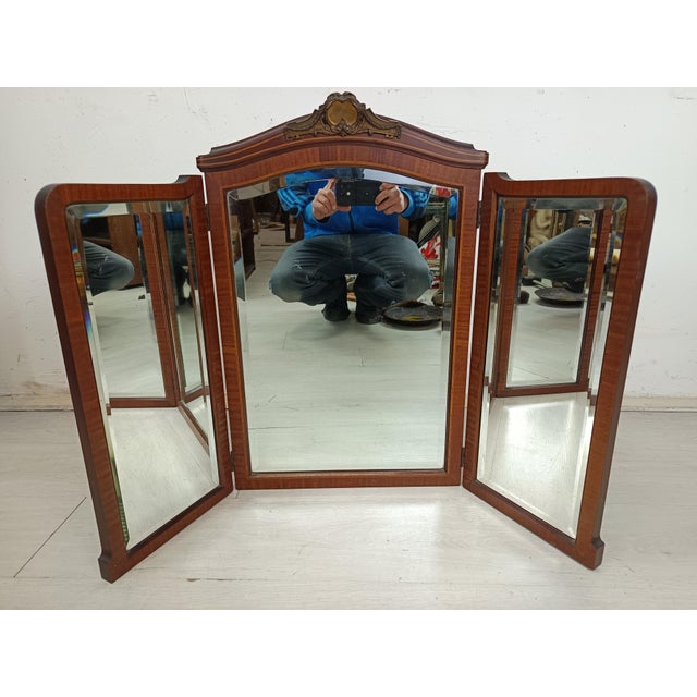 Antique Walnut Triptych Mirror For Sale - Image 15 of 15