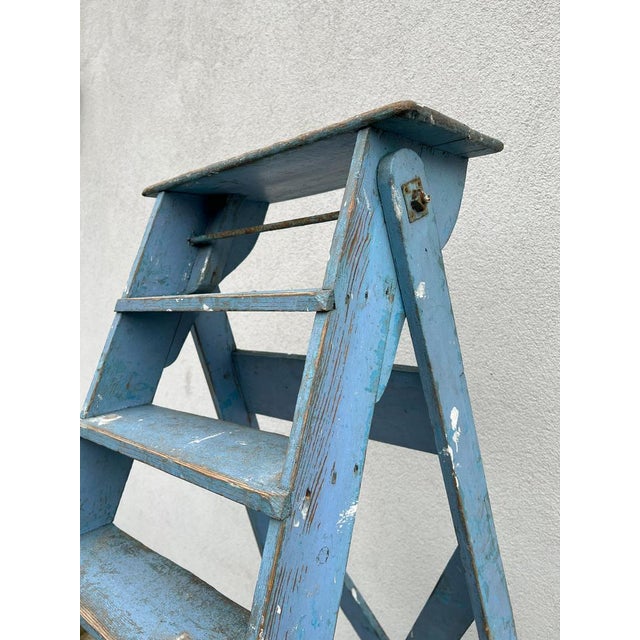 Wood French Blue Painted Step Ladder, 1940s For Sale - Image 7 of 18