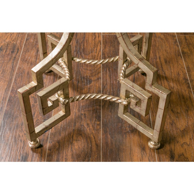 Midcentury French Silver Leaf Iron Table with Glass Top and Greek Key Motifs For Sale - Image 4 of 12
