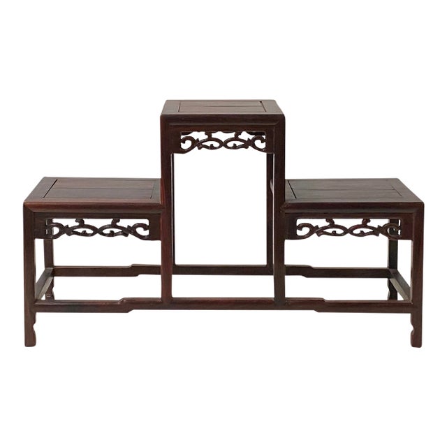 Brown Wood Step Shape Table Top Curio Display Easel Stand For Sale