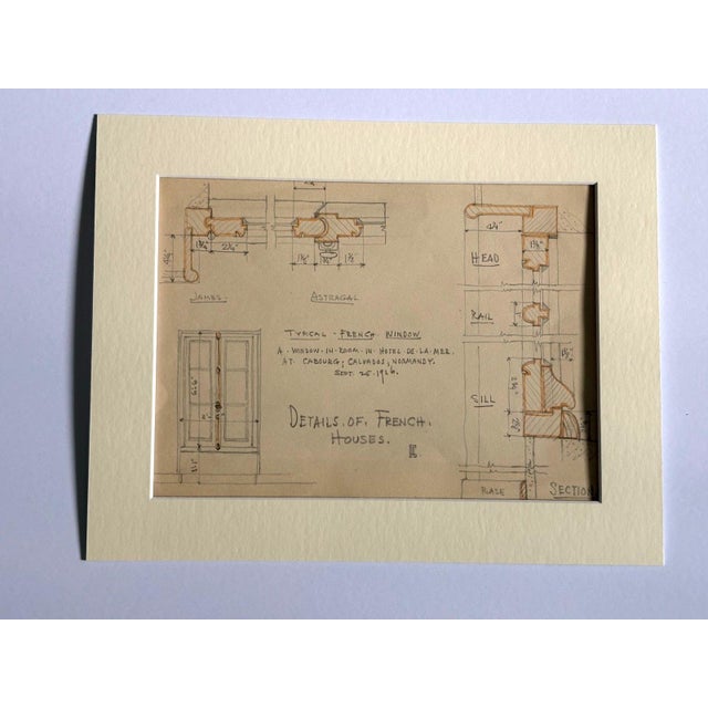 Realism Antique 1920s Walter Church Drawing in 11x14 Mat: French Houses, Cabourg France For Sale - Image 3 of 3