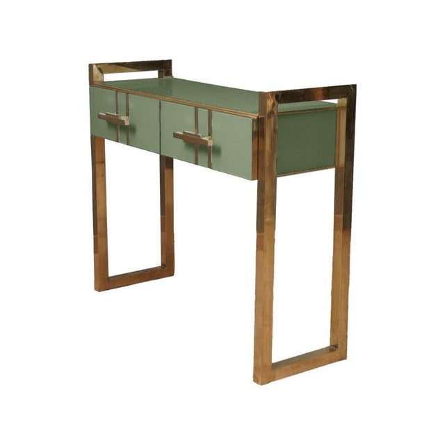 Green Glass Console With Brass Handles and Legs Made in Italy For Sale - Image 4 of 6