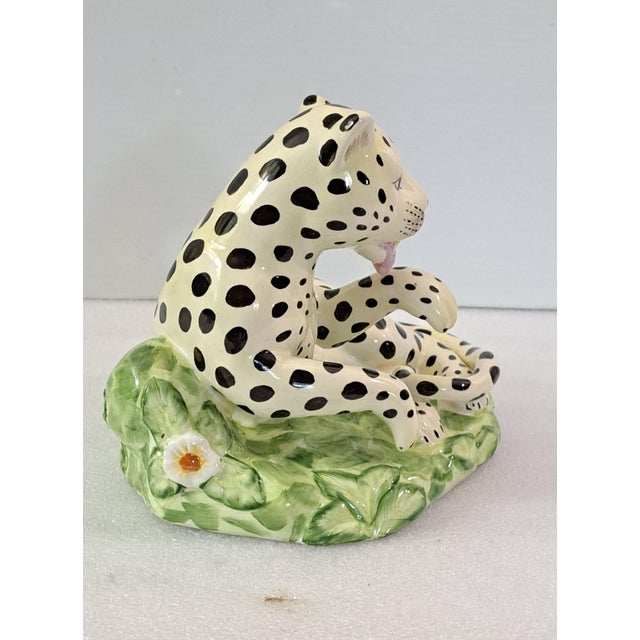 Vintage Jeanne Reed’s Hand-Painted Porcelain Reclining Leopard Figurine With Floral Base For Sale - Image 10 of 12