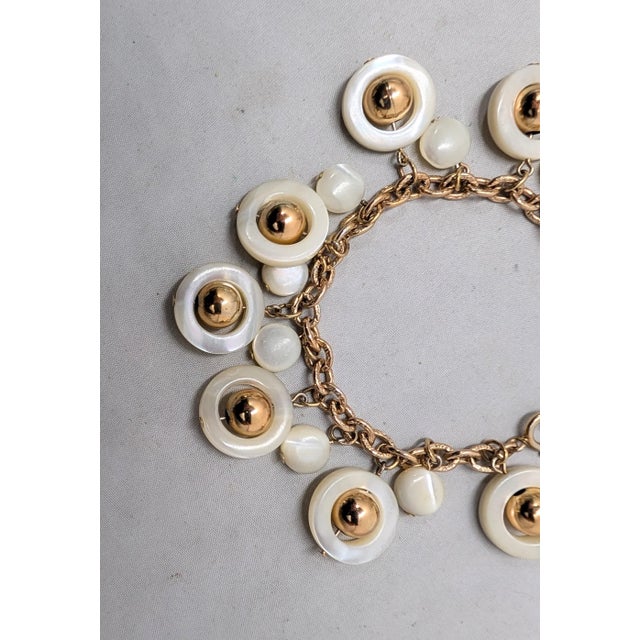 1970s Vintage Napier Goldtone Mother-of-Pearl Charm Bracelet For Sale - Image 5 of 6