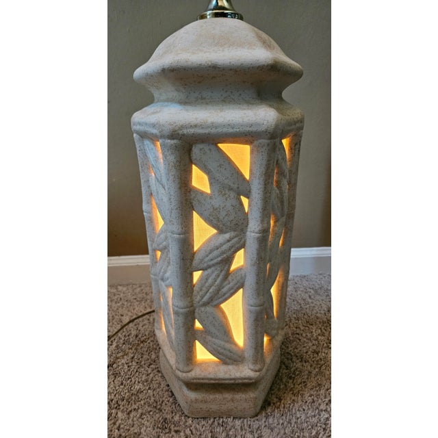 Ceramic Vintage Terra Cotta Faux Bamboo Table Lamp With Back Lit Base For Sale - Image 7 of 9