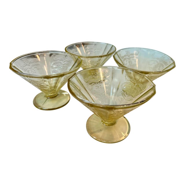 1930s Vintage Madrid Amber Footed Sherbert Cups-Set of 4 For Sale