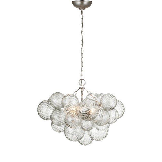 Julie Neill for Visual Comfort Signature Talia Small Chandelier in Burnished Silver Leaf and Clear Swirled Glass For Sale