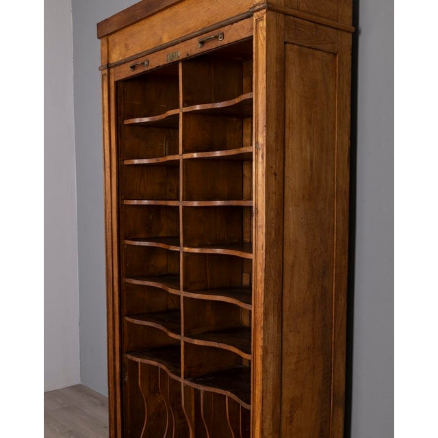 Vintag Industrial Style Wooden Rolling Shutter Filing Cabinet, 1940s For Sale - Image 15 of 18