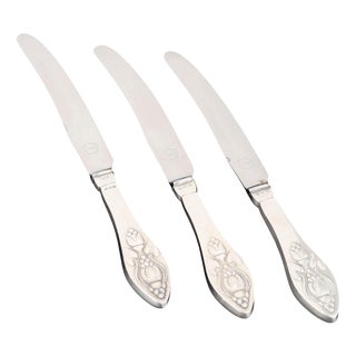 Fruit Knives in Sterling Silver and Fuchsia Pattern by Georg Jensen, 1930s, Set of 3 For Sale