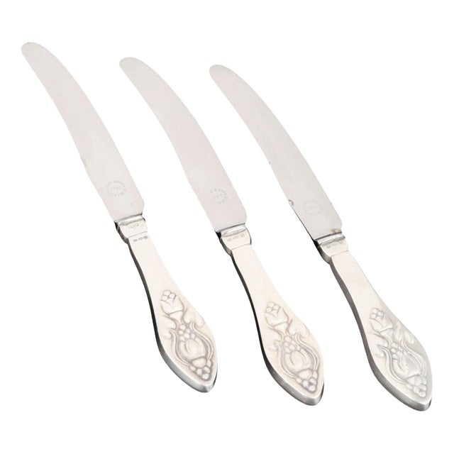 Fruit Knives in Sterling Silver and Fuchsia Pattern by Georg Jensen, 1930s, Set of 3 For Sale