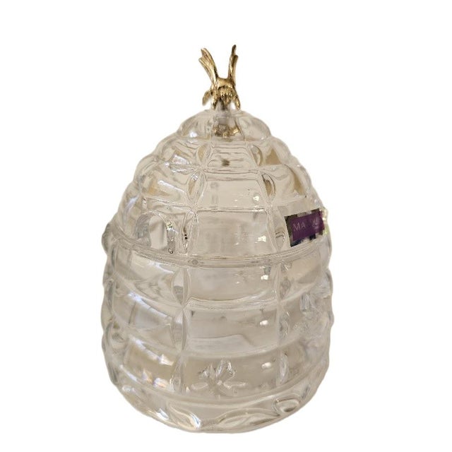 Gorgeous clear crystal honey box (jar) by Waterford Marquis. Retains it's original labels as pictured. No box. Made in...