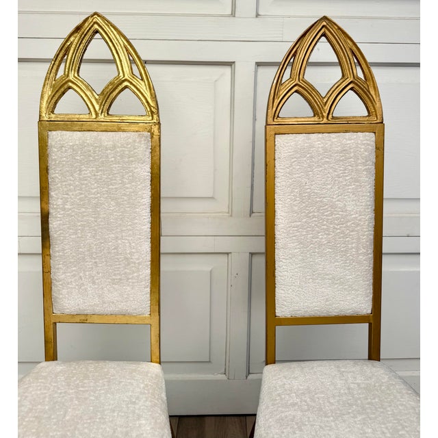Set of 6 Hollywood Regency Gothic Revival Gilt Dining Chairs With Bouclé Upholstery For Sale - Image 10 of 18