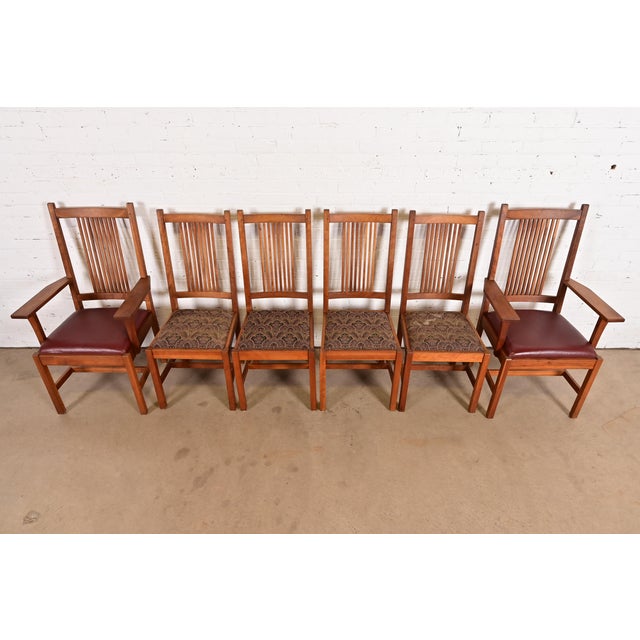 1990s Stickley Mission Arts & Crafts Cherry Wood Spindle Back Dining Chairs, Set of Six For Sale - Image 5 of 13