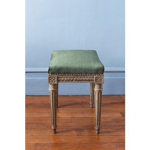 Textile French Louis XVI Upholstered Painted Ottomans, 19th Century, Set of 2 For Sale - Image 7 of 14