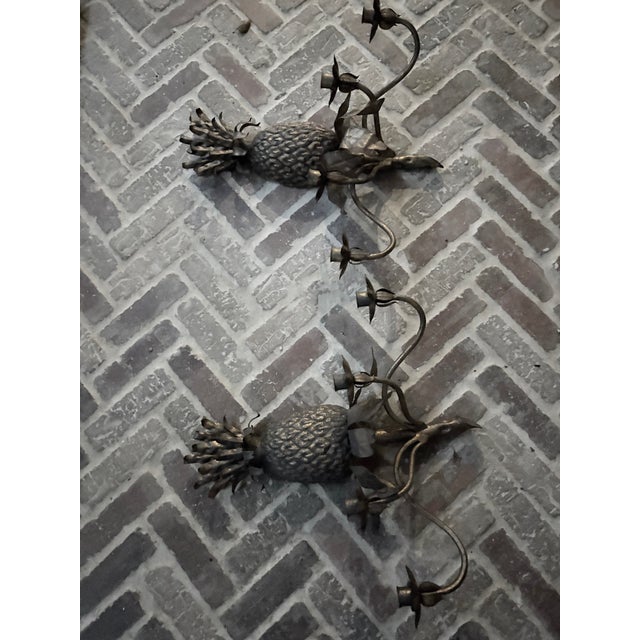 Metal Pair of Global Views Regency Gold Gilt 4 Light Pineapple Sconces For Sale - Image 7 of 7