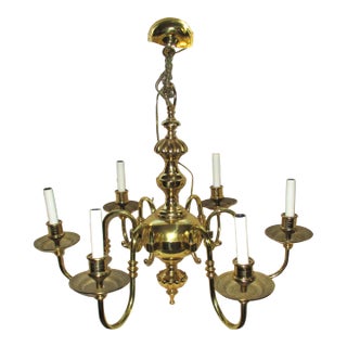 Vintage French Empire Style Late 20th Century Solid Brass Ornate 6 Light Chandelier For Sale