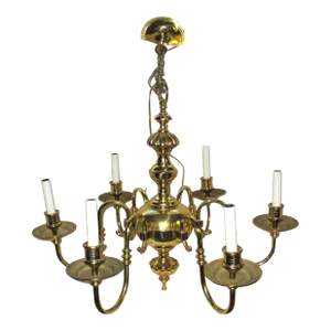 Vintage French Empire Style Late 20th Century Solid Brass Ornate 6 Light Chandelier