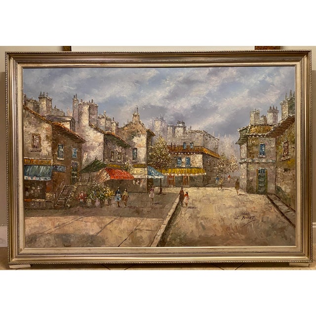 Large Signed Louis Basset Paris Street Scene Oil Painting, Montmartre Café Scene For Sale In Miami - Image 6 of 11