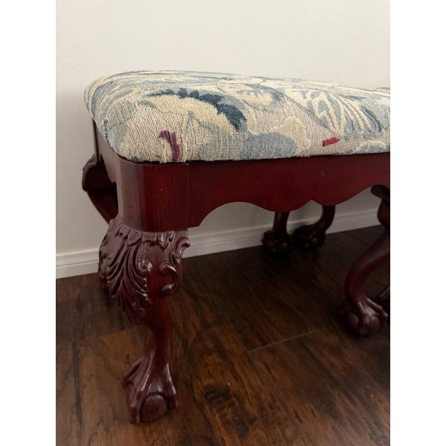 Chippendale Late 20th Century Scalamandre Ninfee Lily Pad Upholstered Ball & Claw Chippendale Foot Stools For Sale - Image 3 of 6