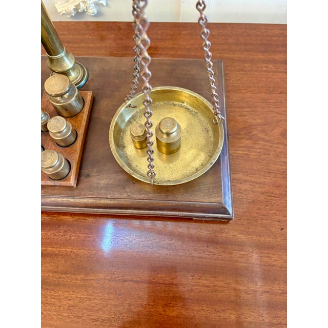 Antique Victorian Apothecary Balance Scales in Brass and Mahogany with Weights from Day & Millward, 1880, Set of 10 For Sale - Image 13 of 14