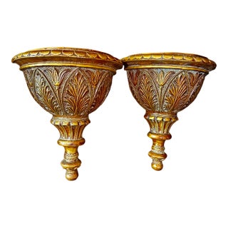 Mid 20th Century Ornate Gold Demilune Wall Sconces For Sale