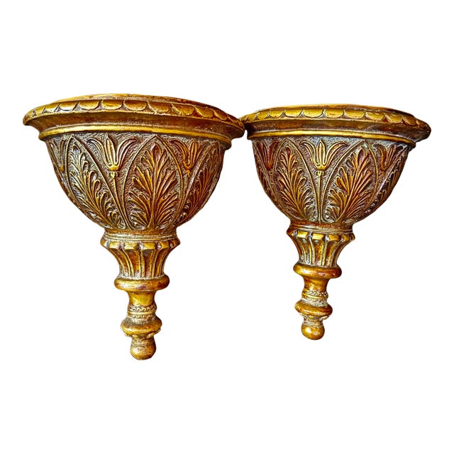 Mid 20th Century Ornate Gold Demilune Wall Sconces For Sale
