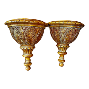 Mid 20th Century Ornate Gold Demilune Wall Sconces