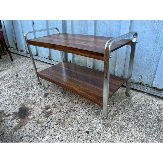 Wood Mid-Century Modern Two-Tier Rolling Utility Cart For Sale - Image 7 of 9