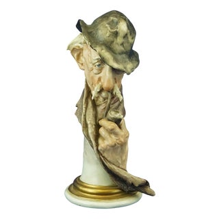 20th Century Ironic Bust of an Elderly Man with a Pipe by Giuseppe Cappè for Capodimonte, Italy, 1950s For Sale