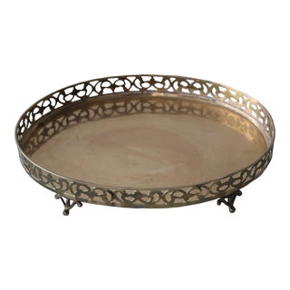 Vintage Mottahedeh Hollywood Regency Raised Oval Brass Cocktail Serving Tray Footed For Sale