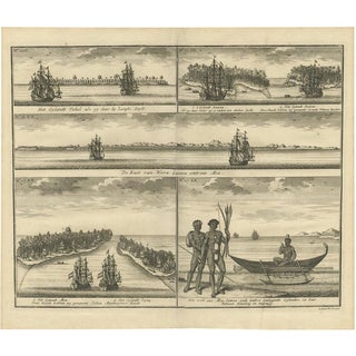 Valentijn, VOC Ships, Native People & Coastal Views of Islands Near Papua New Guinea, 1726, Print For Sale